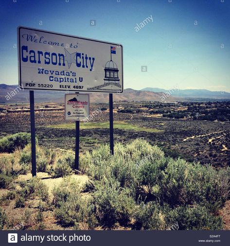 “Welcome to Carson City” sign, Nevada. Carson City Nevada, Art Journal Prompts, City Sign, City Cartoon, Carson City, Story Setting, City Aesthetic, Amazing Adventures, Future Life