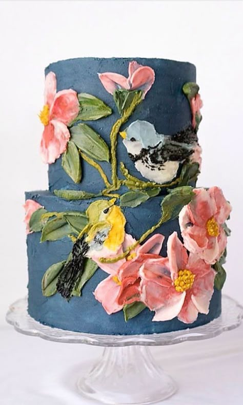 Hand Painted Cakes, Bird Cakes, Painted Cakes, Pretty Birthday Cakes, Unique Cakes, Cake Inspo, Gorgeous Cakes, Cool Cakes, Floral Cake