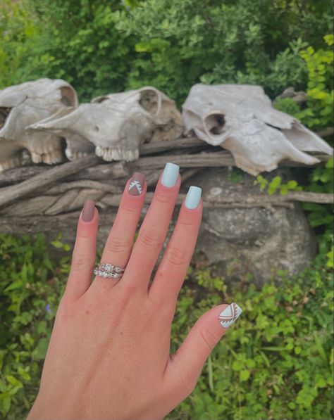 Call Acrylic Nails, Western Graduation Nails, Cattle Brand Nails, Southern Nail Ideas, Light Blue Western Nails, Simple Western Fall Nails, Purple Western Nails, Yeehaw Nails, Cowgirl Nails Designs Westerns