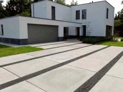 Big Concrete Pavers, Big Driveway, Imprinted Concrete Driveway, Car Driveway, Modern Driveway, Resin Driveway, Driveway Paving, Driveway Lighting, Driveway Entrance