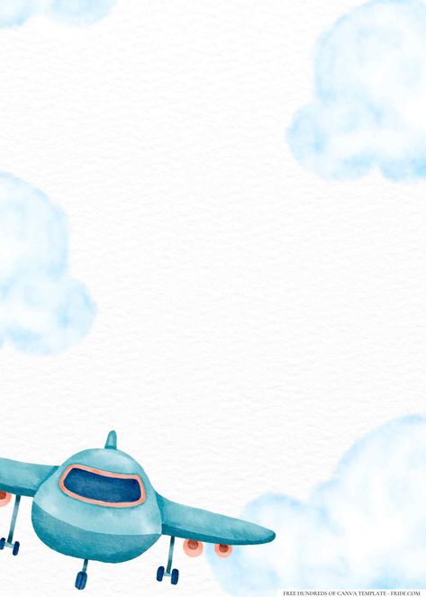 Plane Birthday Invitation, Airplane Invitation Template, Aeroplane Wallpaper, Airplane Birthday Theme, Airplane Invitation, Plane Party, Train Invitation, Planes Birthday, Baby Blue Background