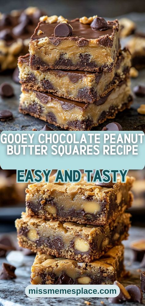 Dive into the world of delightful desserts with these Gooey Chocolate Peanut Butter Squares! This simple recipe features layers of creamy peanut butter and rich chocolate, making it a favorite among dessert enthusiasts. With just a handful of ingredients, you can create a batch of these irresistible bars that are perfect for any occasion. Whether you enjoy them fresh out of the oven or chilled from the fridge, every bite is a delicious adventure. Get ready to indulge in this heavenly peanut Chocolate Peanut Bars No Bake, Pb Desserts Easy, Reeses Peanut Butter Dessert Recipes, Chocolate Peanut Butter Bars Recipe, Reese Dessert Recipes Easy, Quick Chocolate Peanut Butter Desserts, Best Peanut Butter Dessert Recipes, Simple Bar Recipes, Peanut Butter Toffee Bars