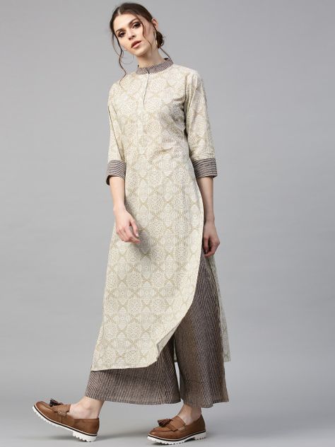 Mandarin Neckline In Contrast Colour High Neck Designs For Suits, Warm Suit Design Indian, High Neck Kurti Designs Latest, High Neck Designs For Kurtis, Latest Kurti Designs Pattern With Pants, High Neck Kurti Design, High Neck Kurti, Trendy Neck Designs, Mandarin Neckline