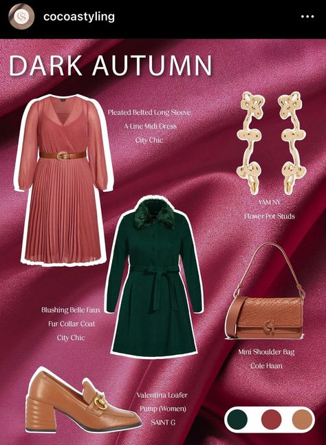 Pink Color Combos, Deep Autumn Palette, Classic Kibbe, Autumn Color Palette Fashion, Autumn Dark, Deep Autumn Color Palette, Faux Fur Collar Coat, Autumn Palette, Image Consulting