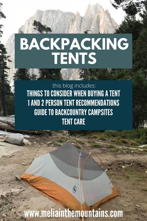 This blog includes 1 and 2 person backpacking tent recommendations, things to consider when buying a backpacking tent, how to find a backcountry campsite, and how to take care of your backpacking tent. Whether you're a beginner backpacker purchasing your first backpacking tent or youre an experienced hiker looking to upgrade your backpacking gear, this blog post has everything you'll need to know! #backpacking #tents First Time Backpacking, Backpacking Hacks Tips And Tricks, Backpacking Training Plan, Best Backpacking Tent, Backpacking Tents 2 Person, North Country Trail, Trekking Pole Tent, 2 Person Tent, Tent Tarp