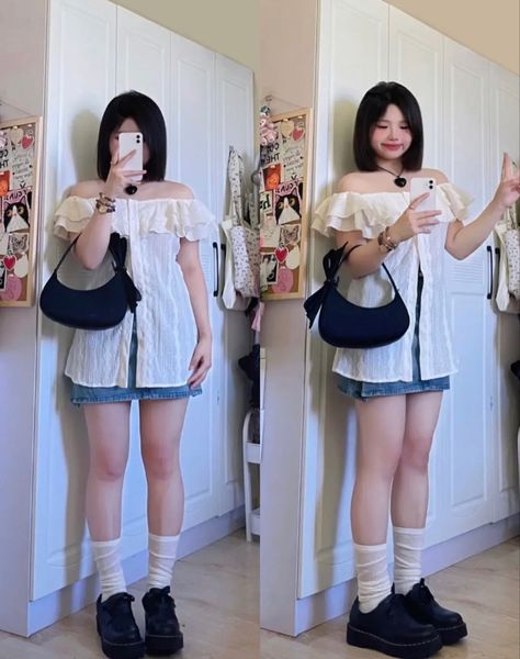 Outfit Ideas For Chubby Teenagers, Short Chubby Girl, Chubby Summer Outfits, Cafe Outfit Ideas, Chubby Fashion Outfits Korean, Seoul Summer, Chubby Aesthetic Outfit, Chubby Outfit Ideas, Chubby Girl Outfits