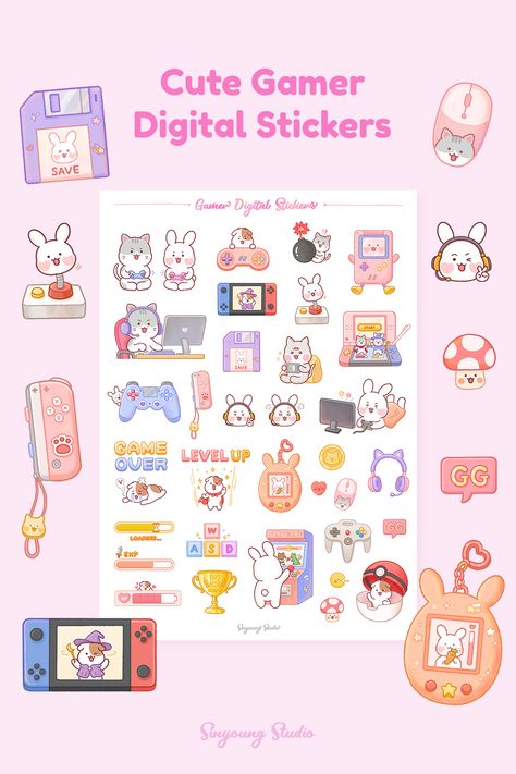 Customize your digital planner with this cute and hand-drawn "Gamer Sticker Set". These stickers are good for decorating your digital planner. Ipad Journaling, Gamer Stickers, Kawaii Inspiration, Gaming Stickers, Notes Plan, Food Drawings, Goodnotes Stickers, Cat Ideas, Merch Ideas