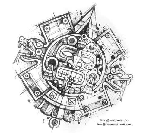 Aztec Sketch, Tattoo Ideas Aztec Mexican, Aztec Drawing Sketches, Aztec Temple Drawing, Aztec God Tlaloc Tattoo, Aztec Macuahuitl, Aztec Drawing, Aztec Wallpaper, Aztec Artwork