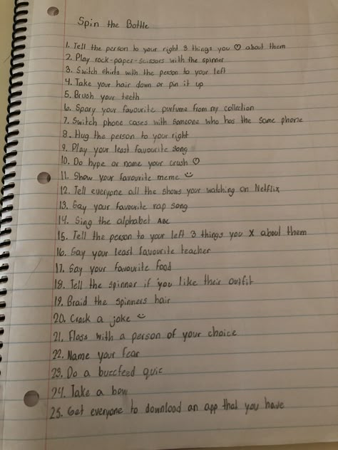 Wanna play some old school games with your friends? Play some spin the bottle! I came up with 25 questions of my own, but you do whatever you want. Have fun! Fun Spin The Bottle Games, Spin The Bottle Dares, Spin The Bottle Questions For Friends, Risky Games To Play With Friends, Stuff To Do With A Group Of Friends, How To Play Spin The Bottle, Group Games To Play With Friends, Spin The Bottle Friends Edition, Games To Play With Friends On Paper