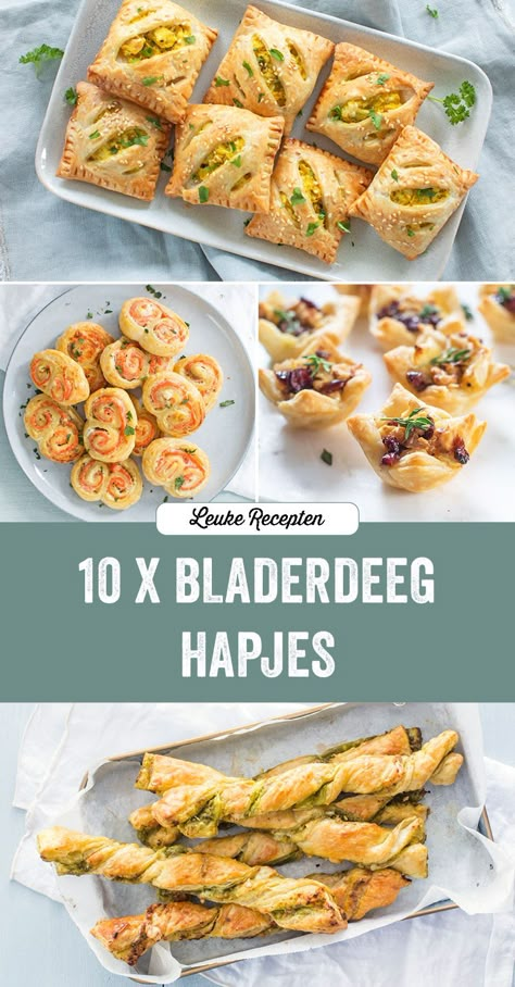 10 x bladerdeeghapjes Veggie Snacks, Recipes Appetizers And Snacks, Easy Brunch, Snacks Für Party, Samosa, Event Food, Food Platters, High Tea, I Love Food