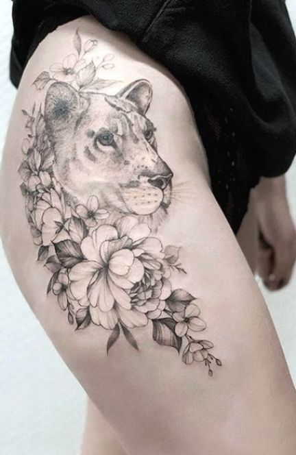 From simple and subtle to fantastic and fierce, a thigh tattoo is simply irresistible and seductive. #tattoosforwomen #tattoo #tattoos Tattoos Representing Strength, Side Thigh Tattoos Women, Partner Tattoo, Lifestyle Manifestation, Thigh Tattoos For Women, Side Thigh Tattoos, Lioness Tattoo, Hip Thigh Tattoos, Lion Tattoos