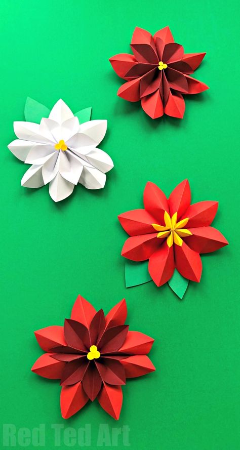 Flower Making Crafts, Christmas Paper Craft, 3d Paper Flowers, Christmas Garden Decorations, Easy Paper Flowers, Paper Flower Crafts, Christmas Paper Crafts, Poinsettia Flower, Christmas Garden