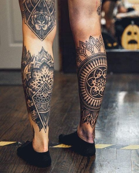 Leg Tattoos Geometric, Mandala Tattoo Leg, Calf Sleeve Tattoo, Geometric Tattoo Leg, Mandala Tattoo Men, Calf Tattoo Men, Mandela Tattoo, Tattoo Cool, Best Leg Tattoos