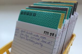 Awhile back I saw a really cute idea for a perpetual journal- it was designed to jot down the highlight of your day on one index card, year ... New Years Goals, Calendar Journal, Index Card, Diy Baby Shower Gifts, 1st Year, Perpetual Calendar, Babies First Year, Wedding Preparation, Index Cards