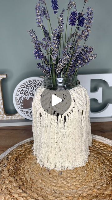 Caroline Fleming on Instagram: "Macrame Vase 
I used 3mm macrame cotton cord to make this macrame vase cover using a recycled coffee jar and 35 lengths of cord 65cm each in length. Very easy macrame project for macrame beginners. 
#macramevase #macramejarcover #macrameforbeginners #easymacrame #macramegiftideas #macramedecor #instacrafty" Macrame Bottle Cover Tutorial, Macrame Vase Cover, Macrame Vase Cover Tutorial, Macrame Large Vase, Caroline Fleming, Macrame Jar Cover, Macrame Vase, Macrame Beginners, Macrame Candle Jar