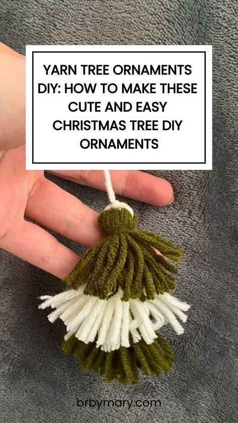 Here's How To Make These Cute And Easy Christmas Tree DIY Ornaments! I love making these cute yarn Christmas tree DIYs! I absolutely love Christmas, and one of my favorite holiday activities is decorating the tree which these ornaments are perfect for. Easy Diy Yarn Ornaments, Christmas Yarn Garland Diy, Christmas Tree Yarn Ornaments, Easy Diy Tree Ornaments, Easy Diy Xmas Decor, Yarn Tree Ornaments, Easy Yarn Ornaments, Diy Small Christmas Tree Ideas, Diy Ornaments Kids Easy