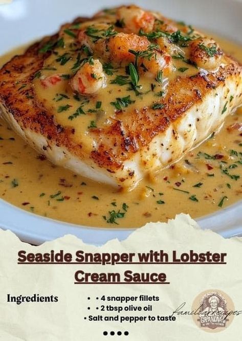 Easy Tried and True Recipes | Seaside Snapper with Lobster Cream Sauce 🐟🦞 | Facebook Pink Snapper Recipes, Fried Whole Red Snapper Recipes, Yacht Meals, Red Snapper Filet Recipes, Snapper Filet Recipes, Lobster Cream Sauce, Red Snapper Recipes, Snapper Recipes, Snapper Fish Recipes