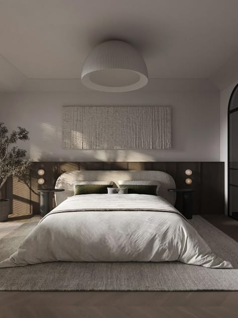 Modern Classic Small Bedroom, Guest Bedroom Japandi, Scandi Wall Panelling, White Walls Moody Bedroom, Modern Japandi Bedroom Design, Classic Modern Bedroom Interior Design, Japandi Dark Bedroom, Bedroom Side Wall Design, Japandi Guest Bedroom