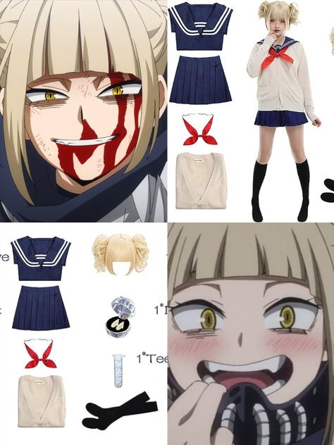 MHA Himiko Toga Villain Adult Cosplay is made of high-quality and comfortable uniform cloth. Comes with 2 piece uniform set, bow tie, sweater, teeth dentures, socks, and wig. Perfect for wearing to anime conventions like Comic Con, Anime Expo, and can even be worn as a Halloween costume. Great for MHA-themed parties and events. Click on link to view item! Toga Halloween Costume, Himiko Toga Cosplay, Heroes And Villains Costumes, Ua Uniforms, Toga Cosplay, Tokyo Debunker, Anime Uniform, My Hero Academia Cosplay, Villain Costumes