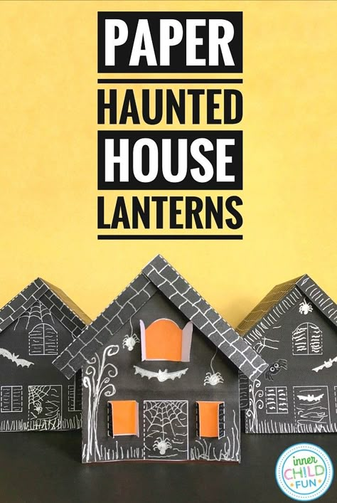 These paper haunted house lanterns are such a spooktacularly fun craft to decorate for Halloween! I love how the template can be customized with ... Paper Haunted House Templates, Haunted House Stem, Halloween Crafts For Teens, Paper Haunted House, Paper Luminaries, Haunted House Craft, Thanksgiving Art Projects, Reward Ideas, Decorate For Halloween