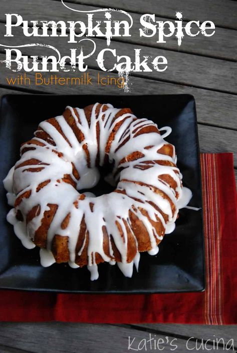 Bundt Cake With Buttermilk, Homemade Pumpkin Spice Cake, Buttermilk Icing, Pumpkin Spice Bundt Cake, Cake With Buttermilk, Spice Bundt Cake, Fall Goodies, Pumpkin Bundt Cake, Pumpkin Spice Cake