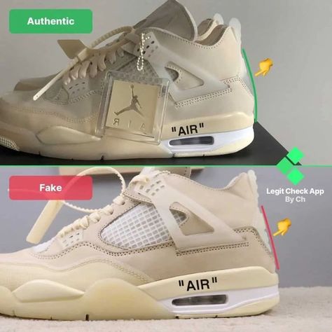 Nike Jordan Retro 4, Air Jordan 4 Off White, Air Jordan 4 Outfit, Jordans 4s, Jordan 4 Outfit, Fake Vs Real, Jordan 4 Off White, 4s Outfit, Real Jordans