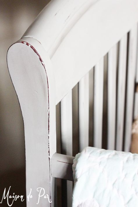 Want a Pottery Barn style crib without the price?  See this tutorial for a stunning crib makeover at maisondepax.com Antique Makeover, Crib Makeover, Rustic Kids Rooms, Rustic Crib, Pottery Barn Crib, Painting A Crib, Ikea Crib, Gray Crib, Pottery Barn Style