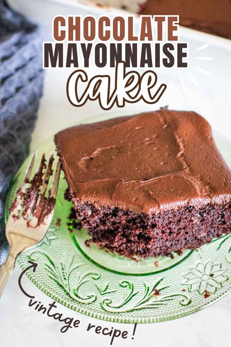 chocolate mayonnaise cake slice on plate with fork Chocolate Mayonnaise Cake Recipe, Mayonnaise Cake Recipe, Mayo Cake, Chocolate Box Cake, Chocolate Cake Mix Recipes, Mayonnaise Cake, Spring Form, Boxed Cake Mixes Recipes, Chocolate Mayonnaise Cake