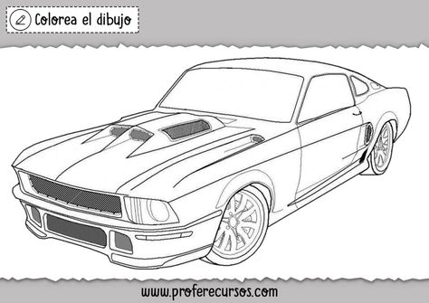 Colorear Dibujos de Carros - Profe Recursos Mustang Coloring Pages, Mustang Drawing, Mustang 67, Car Sketching, Race Car Coloring Pages, Car Coloring Pages, Old Sports Cars, 67 Mustang, Laser Projects