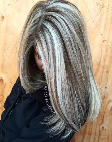 Gray Hair With Brown Highlights Warm Light Brown Hair, Long Grey Hair, Highlights Silver, Human Hair Pieces, Hair Highlights And Lowlights, Blond Balayage, Balayage Blonde, Silver Hair Color, Silver Blonde