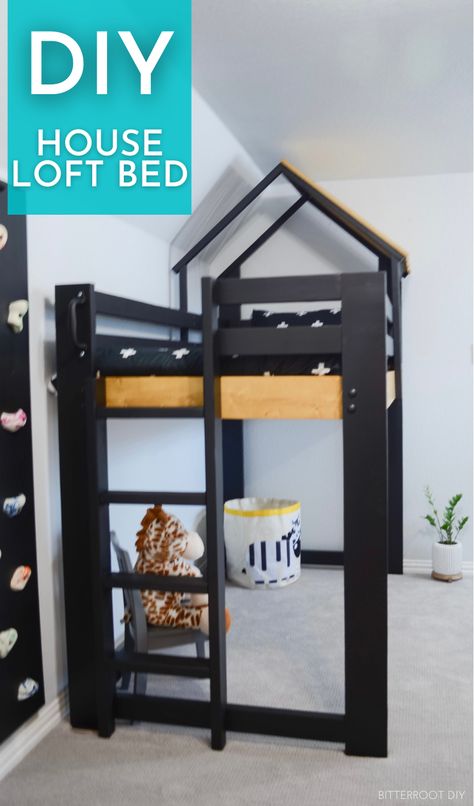 Montessori Loft Bed, Twin Loft Bed Plans, Diy Loft Bed For Kids, Loft Playhouse, Low Loft Beds For Kids, Boys Loft Beds, Diy House Bed, House Loft Bed, Diy Bed Frame Easy