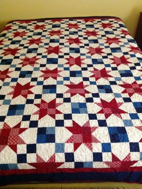 Road to Oklahoma - Free Quilting Pattern | Beautiful Skills - Crochet Knitting Quilting | Bloglovin’ One Block Quilts, White And Blue Quilt, Valor Quilts, American Quilts Patterns, Americana Quilts, American Flag Quilt, Amazing Quilts, Flag Quilt, Blue Quilt