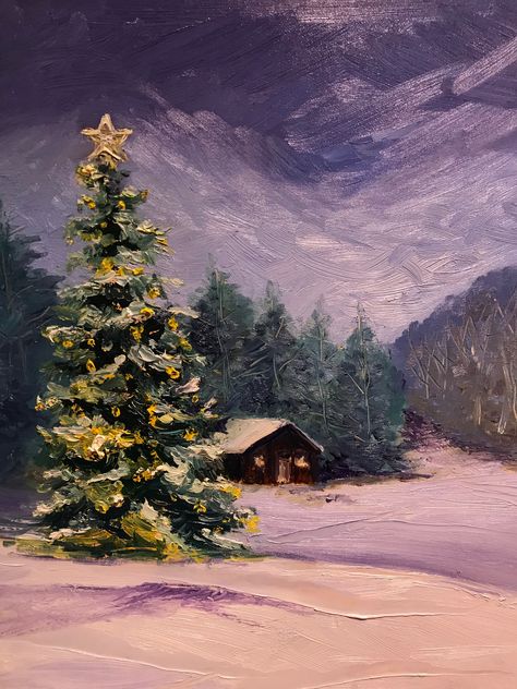 Christmas Forest Painting, Christmas Painting Ideas Aesthetic, Aesthetic Winter Painting, Winter Painting Aesthetic, Winter Painting On Canvas, Winter Aesthetic Painting, Christmas Painting Aesthetic, Painting Ideas On Canvas Winter, Christmas Paintings Aesthetic