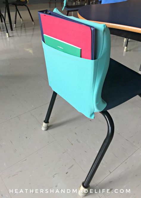 DIY chair pockets for classrooms - Heather's Handmade Life Chair Pockets For Classroom, Classroom Chair Covers, Student Chair Pockets, School Chair Pockets, Seat Sacks, Chair Pockets, Diy Chair Covers, Student Chair, School Chairs