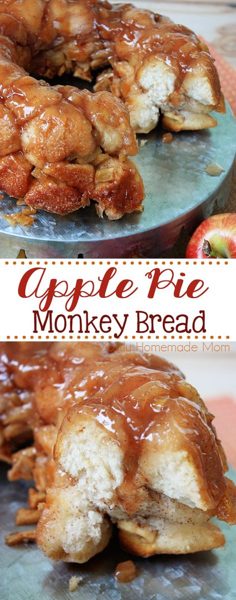 Apple Pie Monkey Bread - so gooey and sweet! Refrigerated biscuits tossed with sugar, cinnamon, and chopped apples make this a perfect fall brunch or dessert recipe! Apple Pie Monkey Bread, Apple Monkey Bread, Recipes Treats, Portable Dessert, Dessert Parfait, Apple Fritter, Fall Brunch, Oreo Dessert, Fall Dessert Recipes