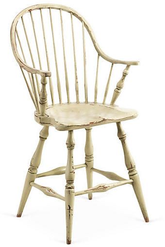 One Kings Lane Windsor Counter Stool - Distressed White Bar Stool Kitchen, Desk Chair Comfy, French Farmhouse Kitchen, Compact Table And Chairs, Blue Dining Room Chairs, Stool Kitchen, Teal Accent Chair, Black Dining Room Chairs, Shabby Chic Table And Chairs