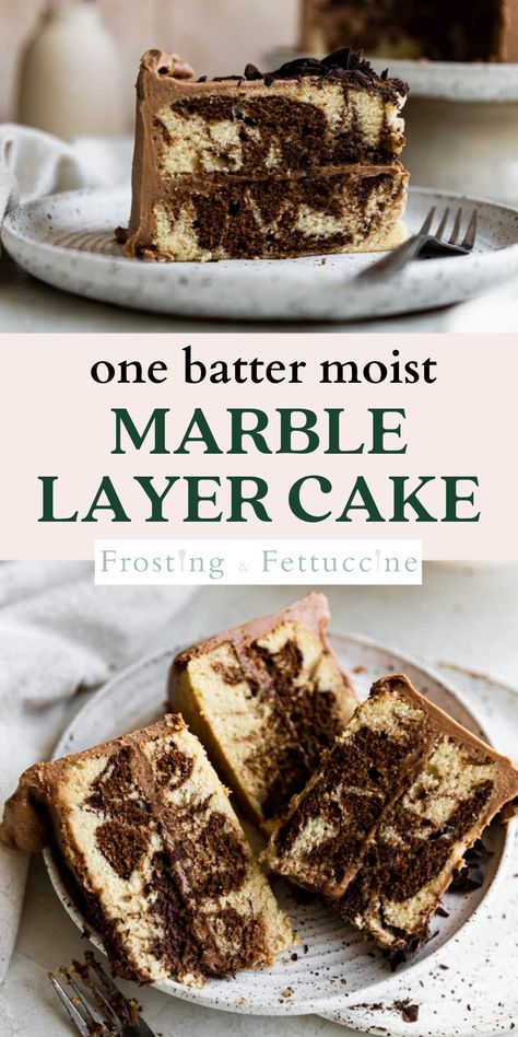 Layered Marble Cake Recipe, Layer Cake With Cheesecake Layer, Easy Double Layer Cake, Layered Marble Cake, Birthday Cake Frosting Ideas, Homemade Layer Cake, 6 Inch Marble Cake Recipe, Marble Layer Cake Recipe, 4 In Cake Recipe