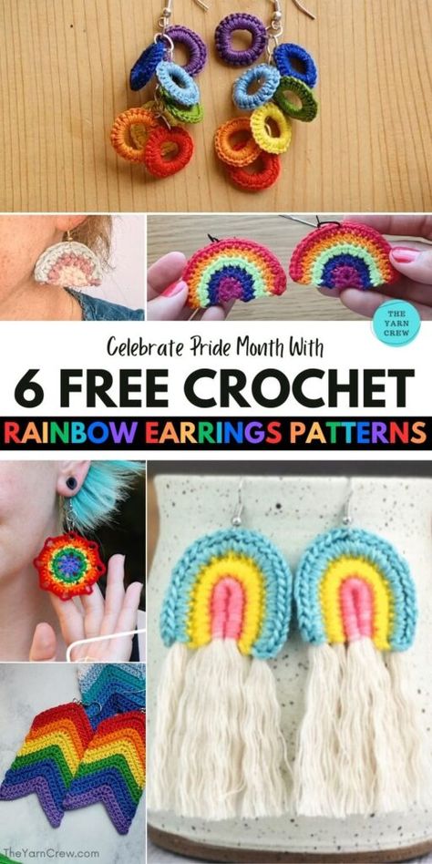 Crochet Pride Accessories, Rainbow Crochet Earrings, Lgbtq Crochet Ideas, Pride Month Crochet, Pride Crochet Ideas, Crochet Pride Patterns, Pride Crochet Patterns, Pride Knitting, Pride Crochet