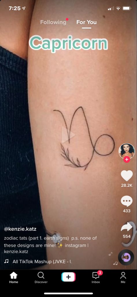 Earth Sign Tattoo, Sign Tattoo, Capricorn Tattoo, Earth Signs, Infinity Tattoo, Tatting, Signs, Tattoos