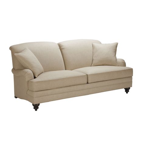 Madison Sofas - Ethan Allen...79"or 85"w x 35"h x 39"d. Tight back, spool feet, English styling. Seating Area :  •207774 85" Sofa:  69" wide × 22" deep •207773 78" Sofa:  63" wide x 22" deep    •Seat Back: 16" high •Seat Height (floor to top of cushion): 19" high •Arm Height: 23" high Comfy Sofa Chair, Tight Back Sofa, English Sofa, English Roll Arm Sofa, Ethan Allen Furniture, Havenly Living Room, Trim Options, Luxury Sofas, Long Sofa