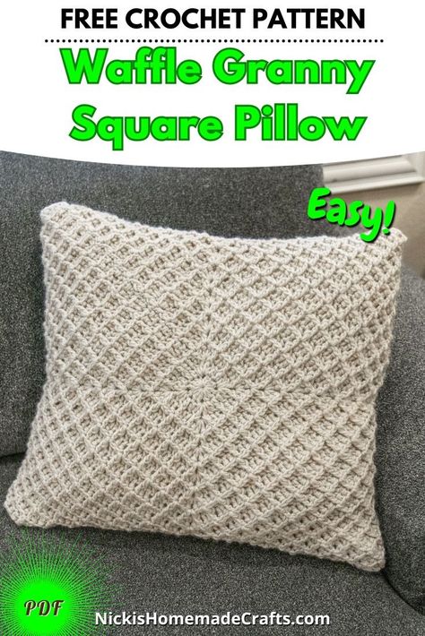 Granny Square Pillow Pattern, Crochet Cushion Pattern Free, Waffle Pillow, Crochet Pillow Cover Pattern, Crochet Pillow Covers, Pillow Cover Crochet Pattern, Granny Square Pillow, Crochet Waffle, Pillow Cover Pattern