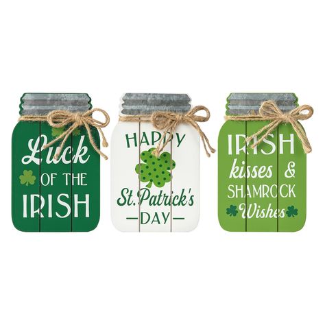 Sant Patrick, Elegant Table Decorations, Mason Jar Sign, St Patricks Crafts, St Patrick's Day Decorations, Saint Patties, St Patrick's Day Crafts, Tabletop Signs, Jute Rope