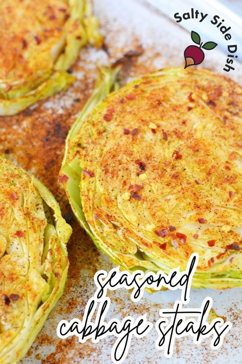 Cabbage Steaks in the Oven Oven Cabbage Steaks, Oven Baked Cabbage Steaks, Bake Cabbage In Oven, Baked Cabbage Slices, Cabbage Slices In Oven, Roasted Cabbage Steaks Oven, Parmesan Cabbage Steaks, Roast Cabbage In Oven, Fried Cabbage Steaks