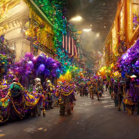 Mardi Gras Bourbon Street, Nola New Orleans, Mardis Gras Aesthetic, Fantasy New Orleans, New Orleans Mardi Gras Parade, Carnival New Orleans, New Orleans Culture Aesthetic, Mardi Gras Astetic, Mardi Gras In New Orleans