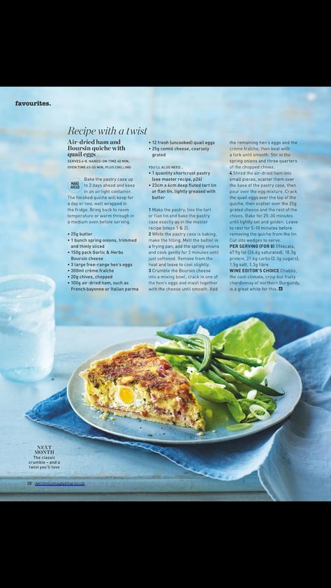 Air dried ham and blues in quiche with quail eggs Quail Eggs, Pork Recipes, Pastry