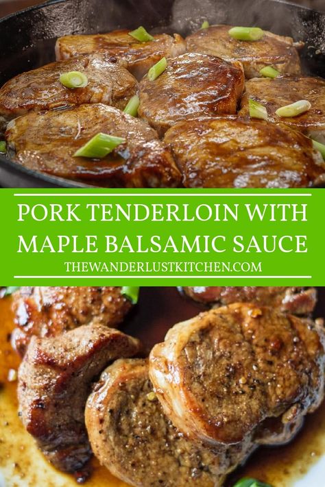 In just thirty minutes, you can whip up this succulent and Easy Pork Tenderloin, draped in a mouthwatering maple-balsamic sauce. Perfect with crusty bread to savor every flavorful drop - a true feast for the senses! Balsamic Gravy, Easy Pork Tenderloin Recipe, Pork Medallion Recipes, Gina Livy, Pork Ideas, Yogurt Flatbread, Easy Pork Tenderloin Recipes, Entree Ideas, Easy Pork Tenderloin