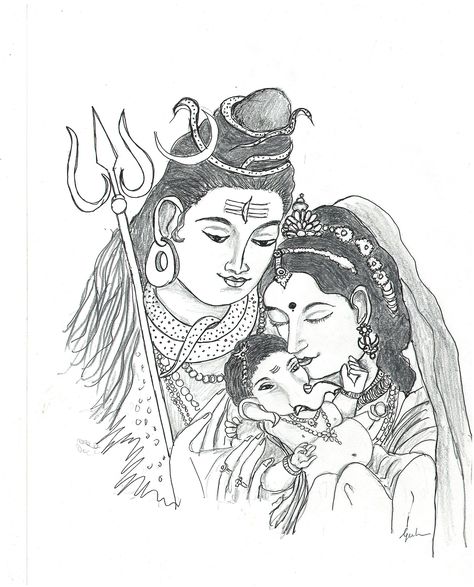 Shiv Parvati Ganesh Painting, Shiv Parvati Ganesh, Parvati And Ganesh, Ganpati Rangoli, Ear Drawing, Ganesha Art Illustration, Cow Paintings On Canvas, Ganesh Rangoli, Cow Paintings