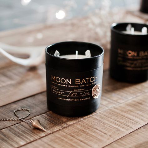 Black Label Pre-Order Candle Label Design, Gothic Candle, Candle Labels Design, Minimalist Candles, Jar Packaging, Moon Candle, Candles Photography, Candle Label, Tin Candle