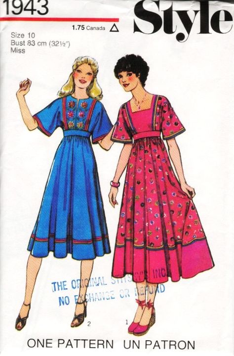 vintage 1970s Folk influence Midi length dress Dress Patterns Diy, 1970s Sewing Patterns, Patron Vintage, Vestidos Retro, Vintage Dress Patterns, Motif Vintage, Peasant Dress, Moda Vintage, 70s Vintage