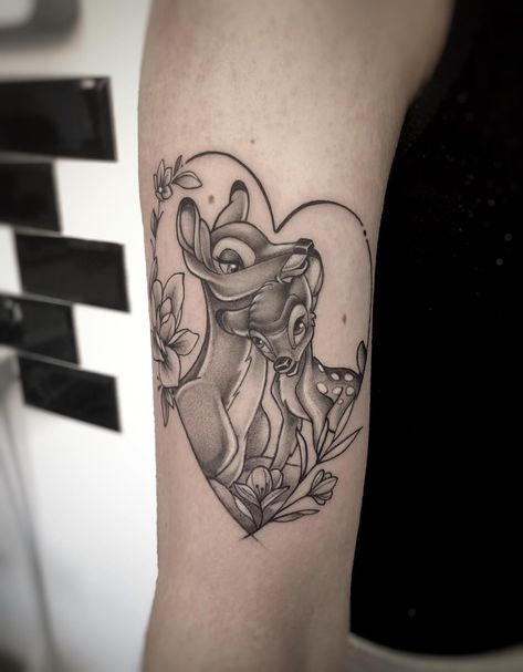 Disney Mother Tattoos, Bambi And Mom Tattoo, Bambi Tattoo Design, Disney Mom Tattoo, Bambi Tattoo Disney, Bambi And Thumper Tattoo, Disney Mother Daughter Tattoos, Bambi And Mom, Mamma Tattoo